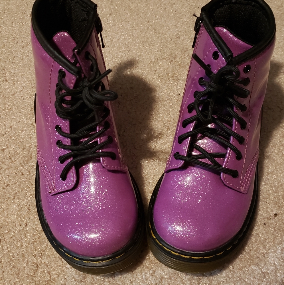 Girls Dr. Marten purple glitter boot